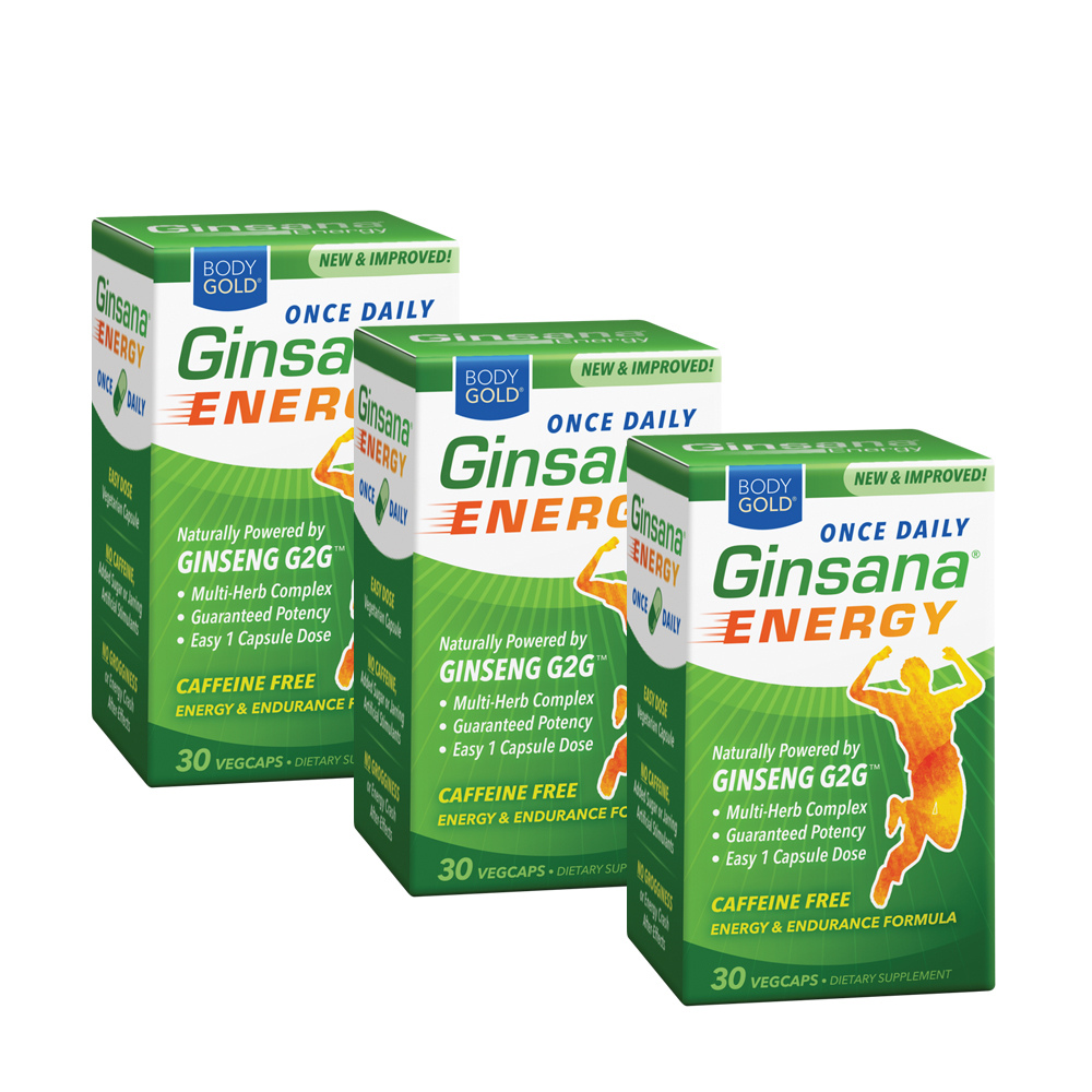 BodyGold Ginsana Energy, Once Daily | Panax Ginseng Extract w/ Energizing Herbal Blend for Focus & Endurance | No Caffeine