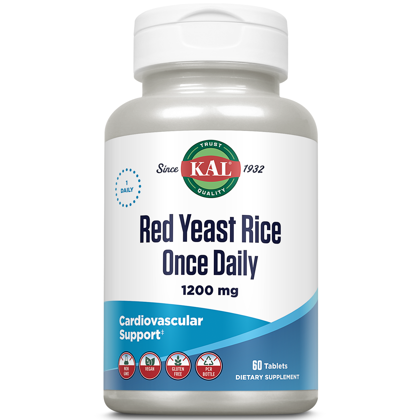 KAL Red Yeast Rice Once Daily 1200mg. Capsules With Unsaturated Fatty Acids, Amino Acids & Phytonutrients Rapid Disintegration 60 Tablets