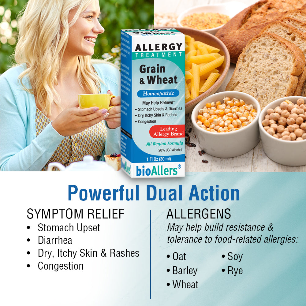 bioAllers Allergy Grain & Wheat Treatment | Homeopathic Formula May Help Relieve Sneezing, Congestion, Itching, Rashes & Watery Eyes | 1 Fl Oz