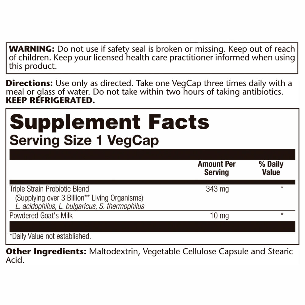 Solaray Acidophilus 3 Strain Probiotic & Prebiotic Goats Milk | 3 Billion CFU & Freeze Dried | 50 VegCaps