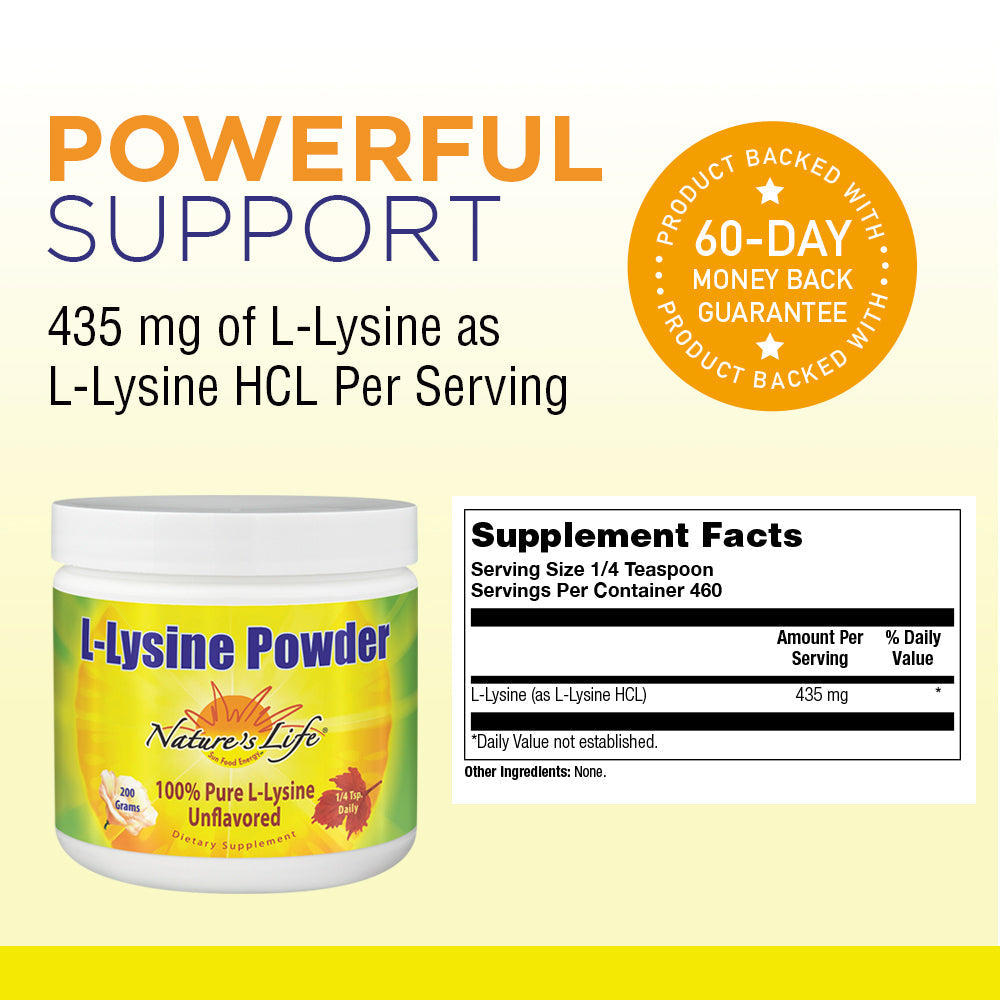 Nature's Life L-Lysine Powder | Helps Support Healthy Immune Function | 100% Pure Natural L-Lysine | Vegetarian, Unflavored, No Sugar | 460 Servings