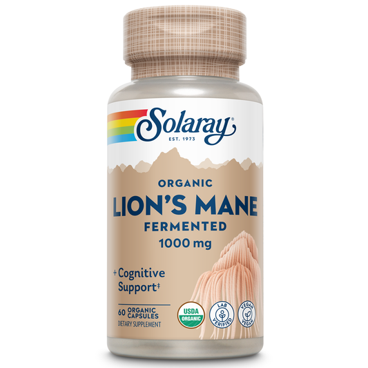 Solaray Fermented Lions Mane Mushroom | Healthy Brain Function, Mental Focus & Immune Support | 60 Vegcaps, 30 Serv