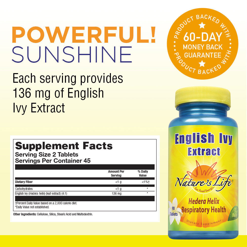 Nature's Life English Ivy Extract | Helps Support Respiratory & Bronchial Health | 136mg of Hedera Helix Leaf Extract (English Ivy), Vegetarian | 90ct