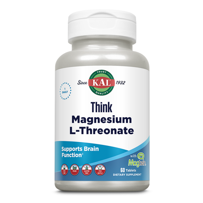 KAL Think Magnesium L-Threonate 2000 mg | Learning, Brain Health & Memory Function Support w/ Magtein | Vegan, No Gluten & Non-GMO | 60 Tablets