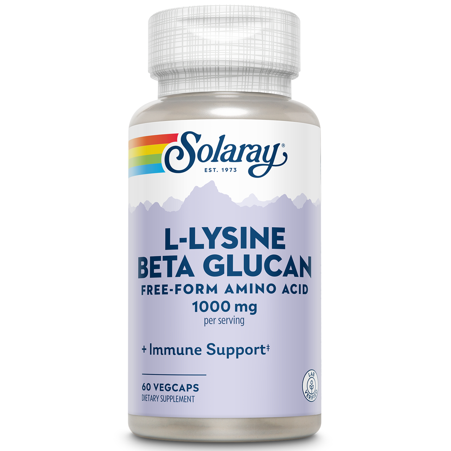 Solaray L-Lysine with Beta Glucan, Free Form Amino Acid, L-Lysine 1000mg Capsules, Immune Support Supplement, Healthy Skin and Lips Support, 60-Day Guarantee, Lab Verified, 30 Servings, 60 VegCaps