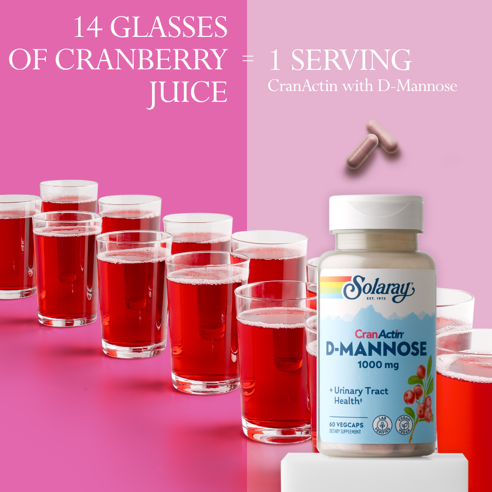 Solaray D-Mannose w/ CranActin Cranberry Extract 1000mg w/ Vit C , Healthy Urinary Tract Support  (60 CT)