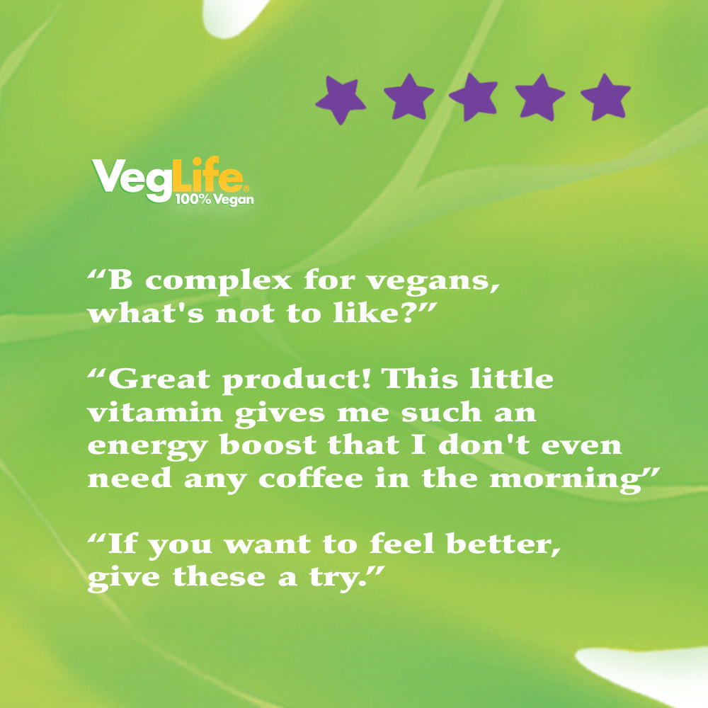 VegLife B-Complex, Vegan | For Healthy Energy Metabolism, Heart & Brain Function, Skin & Nails, Stress & Mood Support | Vegan