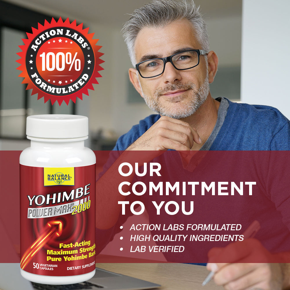 Natural Balance Yohimbe PowerMax 2000 | Maximum Strength Formula w/ Pure Yohimbe Bark | Sexual Energy & Virility Supplement | 50 VegCaps, 25 Serv.