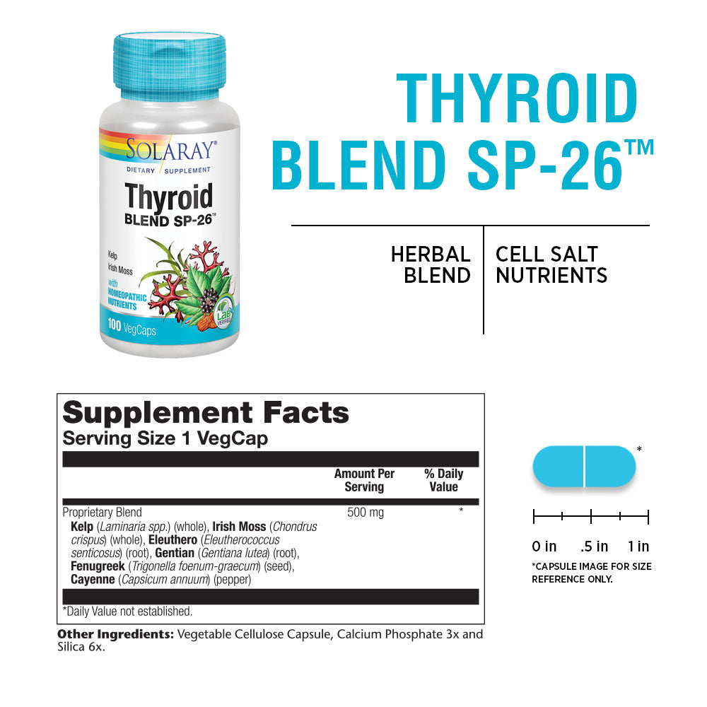 Solaray Thyroid Blend SP-26 | Herbal Blend w/ Cell Salt Nutrients to Help Support Healthy Thyroid Function | Non-GMO, Vegan | 100 VegCaps