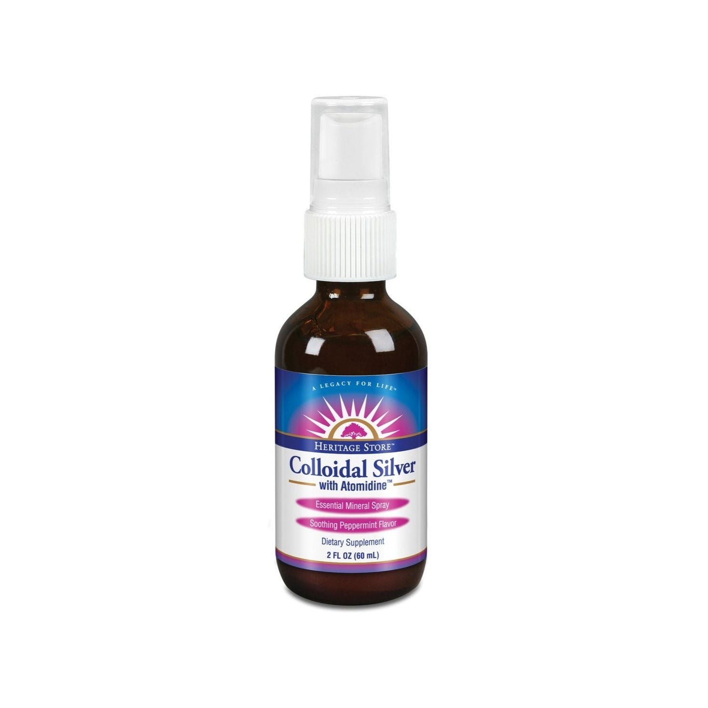 HERITAGE STORE Colloidal Silver with Atomidine, Spray, Peppermint (Btl-Glass) | 2oz