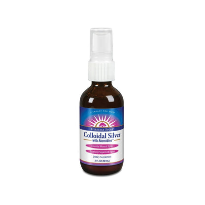 HERITAGE STORE Colloidal Silver with Atomidine, Spray, Peppermint (Btl-Glass) | 2oz