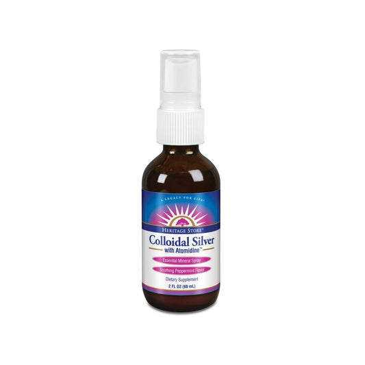 HERITAGE STORE Colloidal Silver with Atomidine, Spray, Peppermint (Btl-Glass) | 2oz