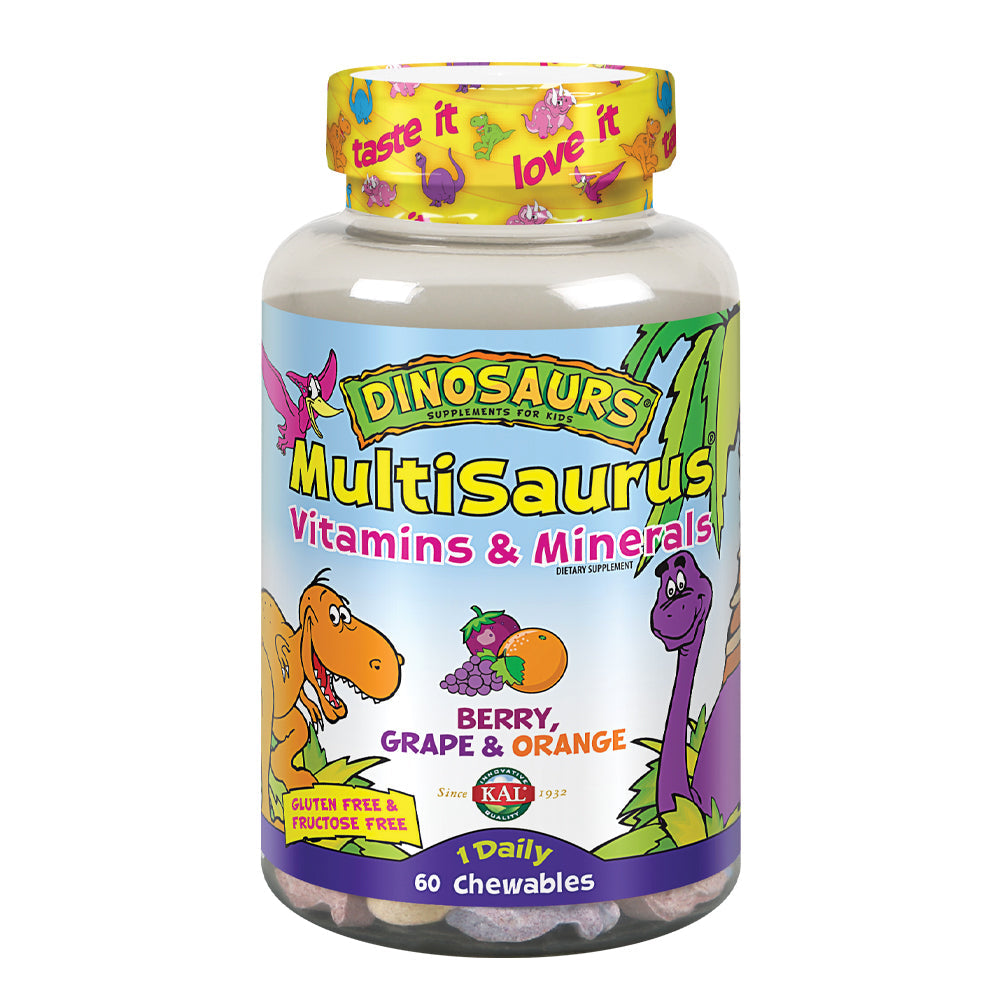 KAL Kids MultiSaurus Vitamins & Minerals | Berry, Grape & Orange Flavor | Childrens Daily Multivitamin | 60 Chewables