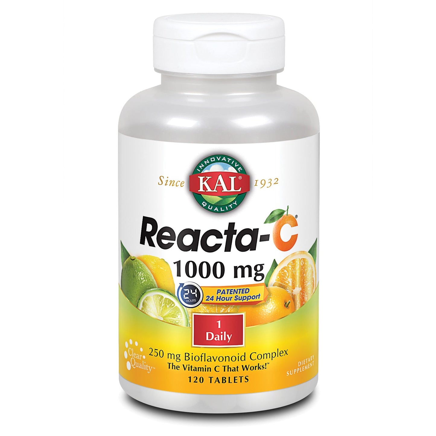 KAL Reacta-C Vitamin C 1000mg with Bioflavonoids | Patented All Day Immune Support | Non-Acidic | 120 Tablets, 120 Serv.