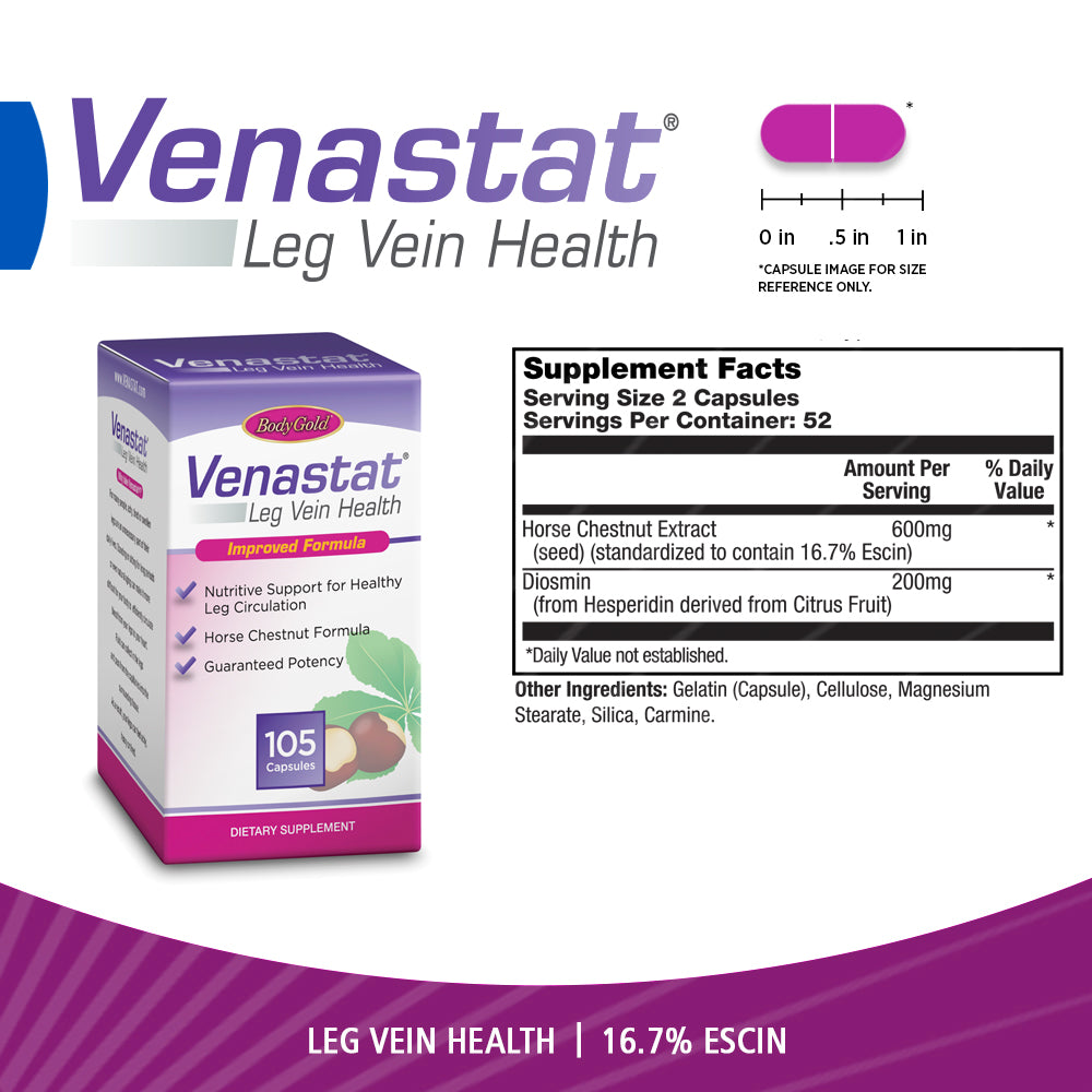 Body Gold Venastat Leg Vein Health, Bonus Pack 60+45, Capsules , 105 ea