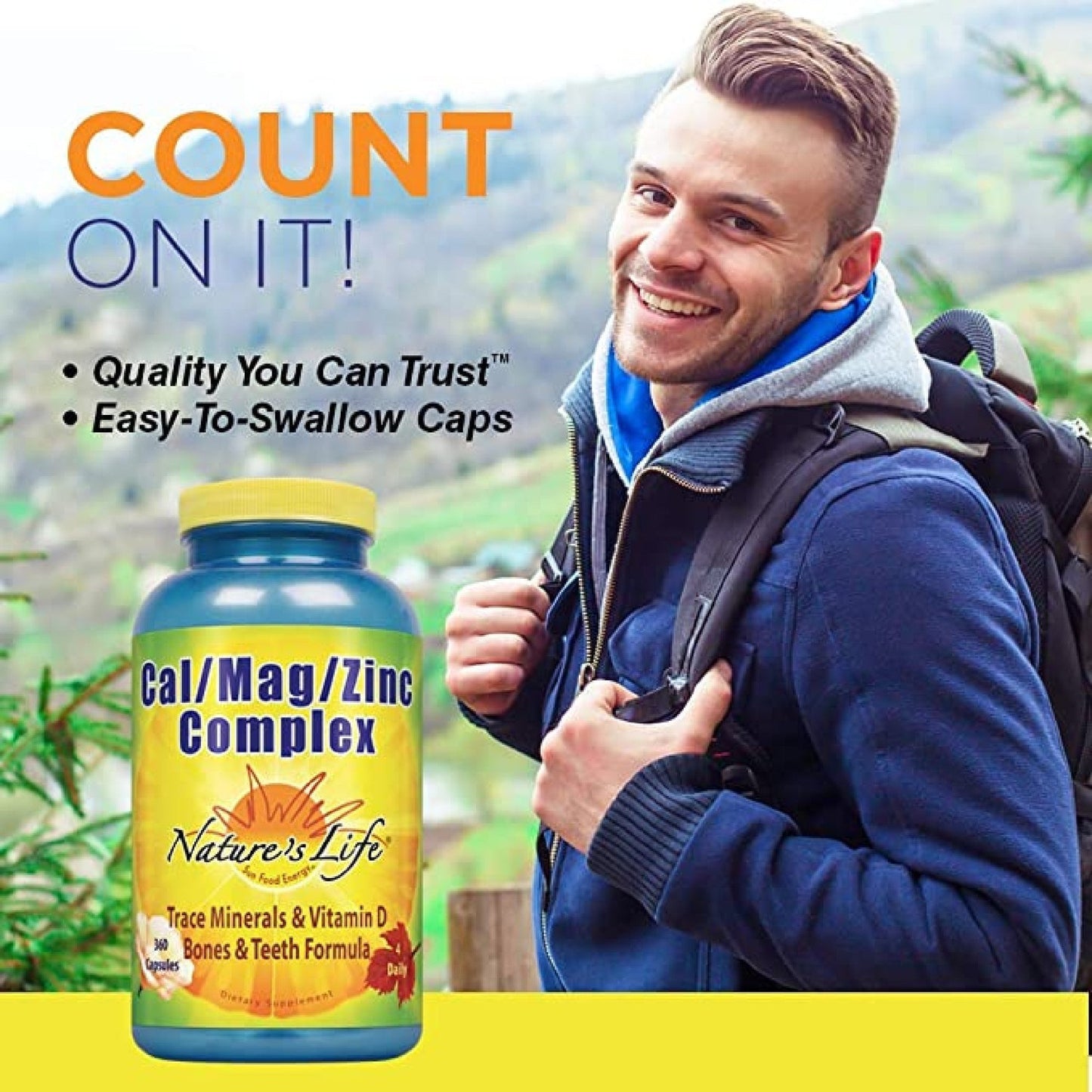 Nature's Life Cal Mag Zinc Complex 100% Daily Value of Calcium, Magnesium, Zinc & Vit D3 for Bone & Heart Health Support 360 Vegetarian Capsules