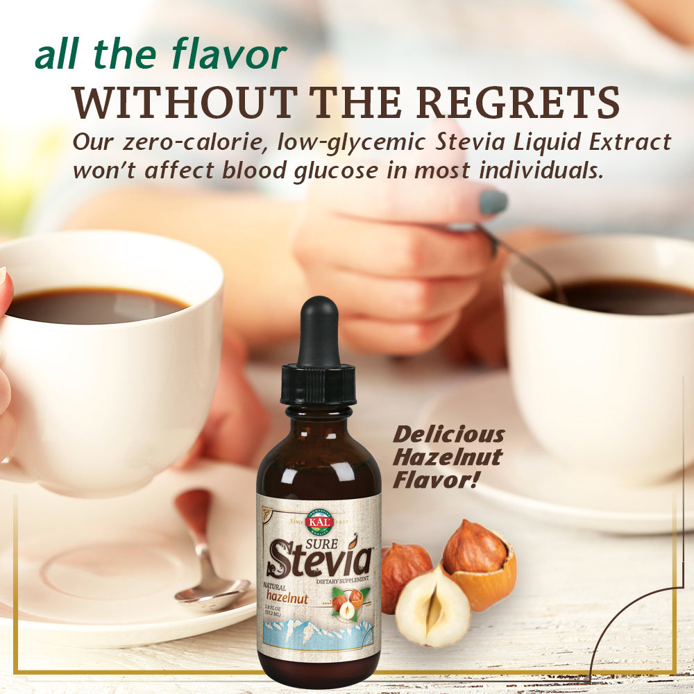 KAL Sure Stevia Drops, Low Carb, Zero Calorie Sweetener, Keto Friendly, Great Tasting Liquid Stevia, Low Glycemic, 60-Day Money Back Guarantee (Hazelnut)