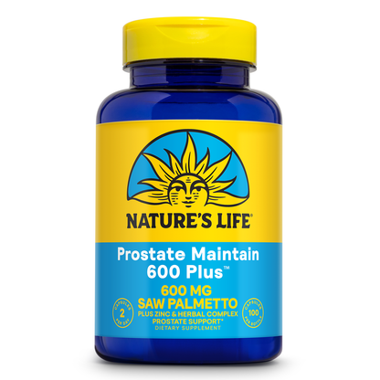 Nature's Life Prostate Maintain 600 Plus - Prostate Support Supplement for Men's Health - Saw Palmetto, Pygeum Herbal Complex and Zinc Supplements - 50 Servings, 100 Vegetarian Capsules