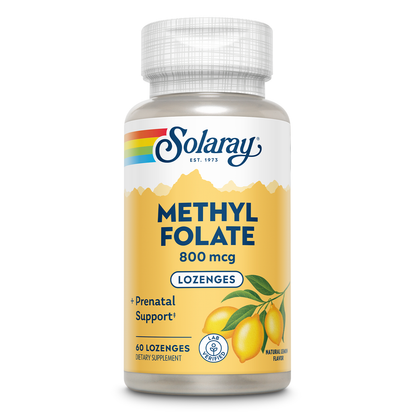 Solaray Methyl Folate 800 mcg - 470 mcg Folic Acid - 5-MTHF Prenatal Vitamins - Natural Lemon Flavor - Natural Sweeteners - Lab Verified - 60-Day Guarantee - 60 Servings, 60 Lozenges