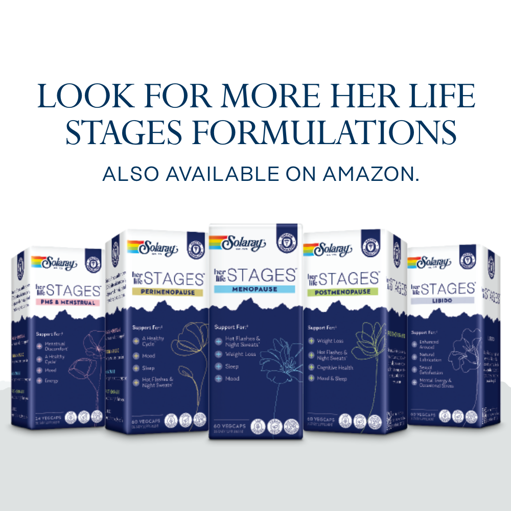 Solaray Perimenopause her life STAGES - Perimenopause Supplements Women - Hot Flashes, Menopause Support - Saffron and Chasteberry - Made Without Hormones - 60-Day Guarantee - 30 Servings, 60 VegCaps