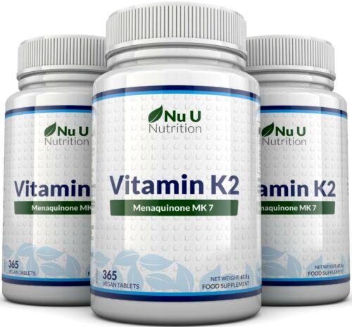 Vitamin K2 MK 7 200mcg - 3 Bottles 365 Vegetarian and Vegan Tablets by Nu U