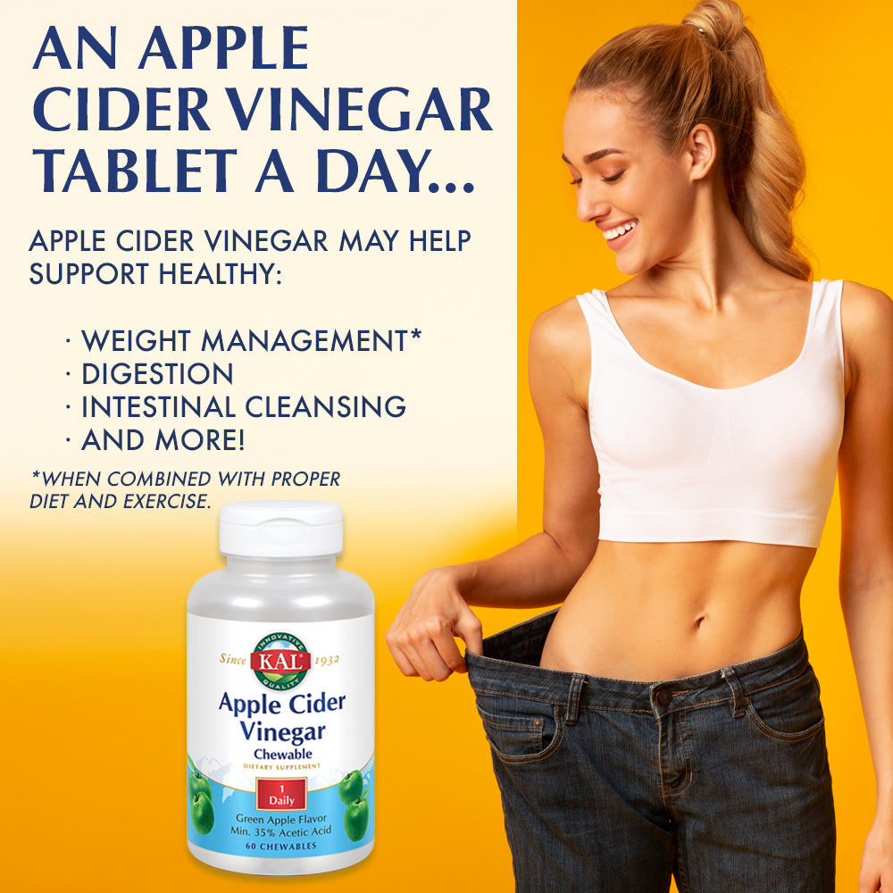 KAL Apple Cider Vinegar Chewable 500mg | Healthy Weight Management, Digestion & Cleansing Support | Green Apple Flav | 60ct