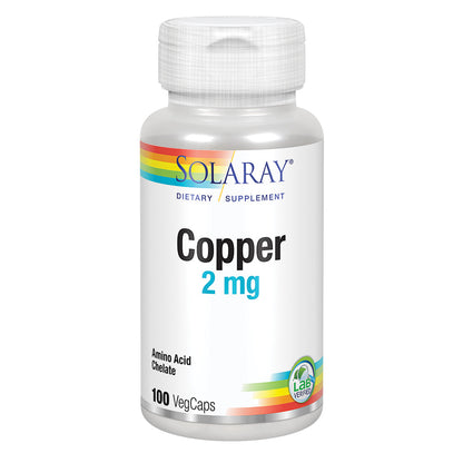 Solaray Copper 2 mg | Healthy Red Blood Cell Formation, Immune and Nerve Function Support | Non-GMO | 100ct