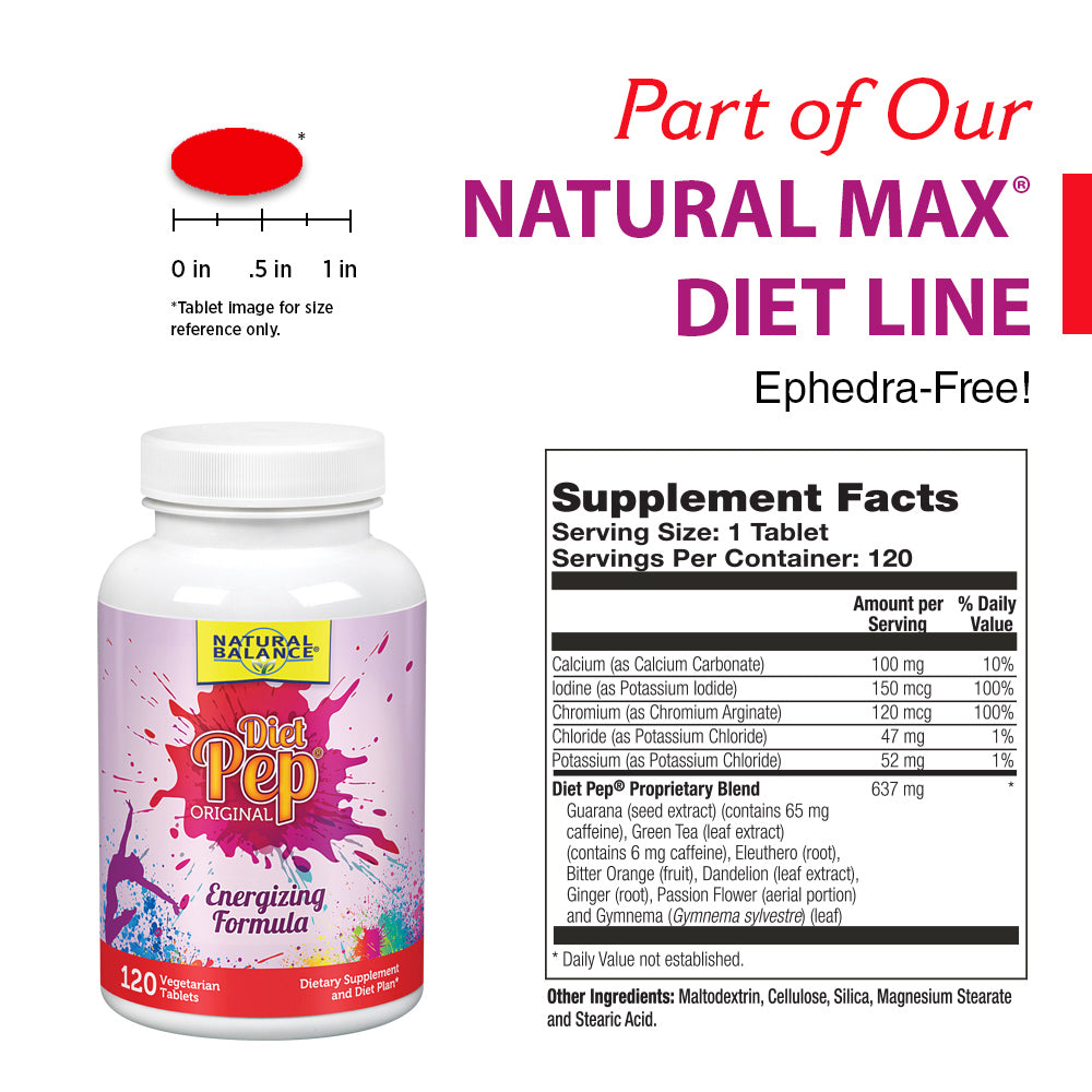 Natural Balance Diet Pep Energizing Formula | No Ephedra | With Guarana & Chromium for Metabolism, Energy & Healthy Weight Support | Includes Diet Plan