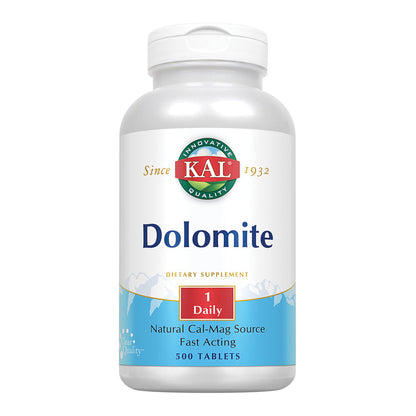 KAL Dolomite | Natural Calcium and Magnesium Source | Fast-Acting Formula for Healthy Teeth, Bones & Heart Function Support | 500 Tablets