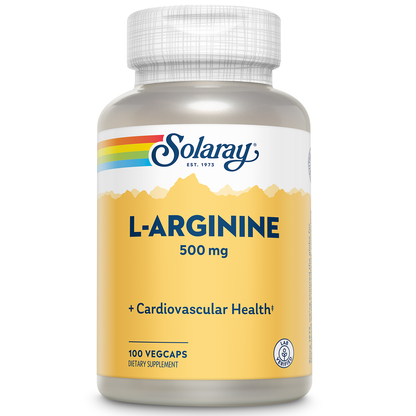 Solaray L-Arginine 500 mg, Nitric Oxide Supplement, Endurance, Energy, Heart Health Support, 100 Servings, 100 VegCaps