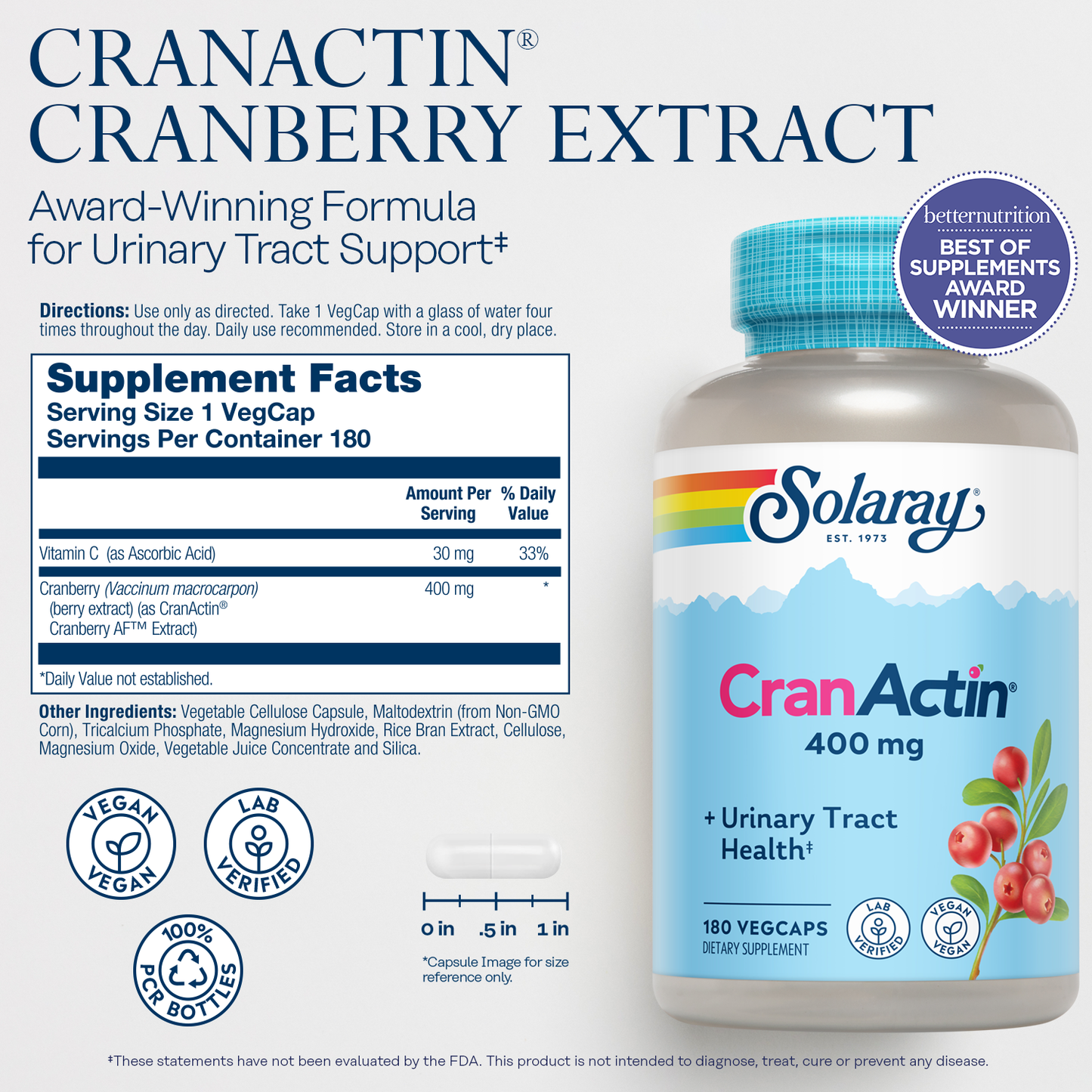 Solaray Cranactin Cranberry AF Extract Capsules, 400 mg