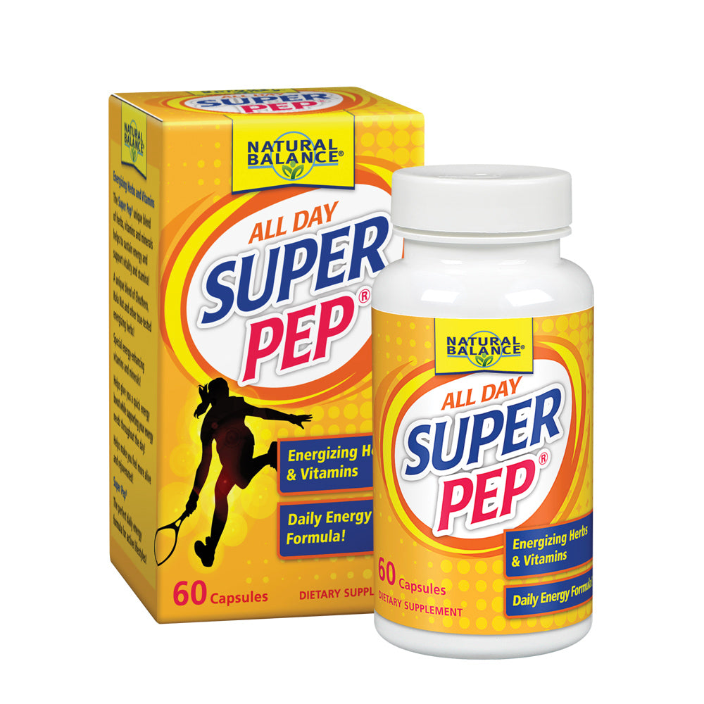 Natural Balance Super Pep | All Day Herbal Energy Supplement | With Eleuthero, Kola Nut, Gotu Kola, B-Vitamins & Chromium | 60 Capsules, 30 Servings