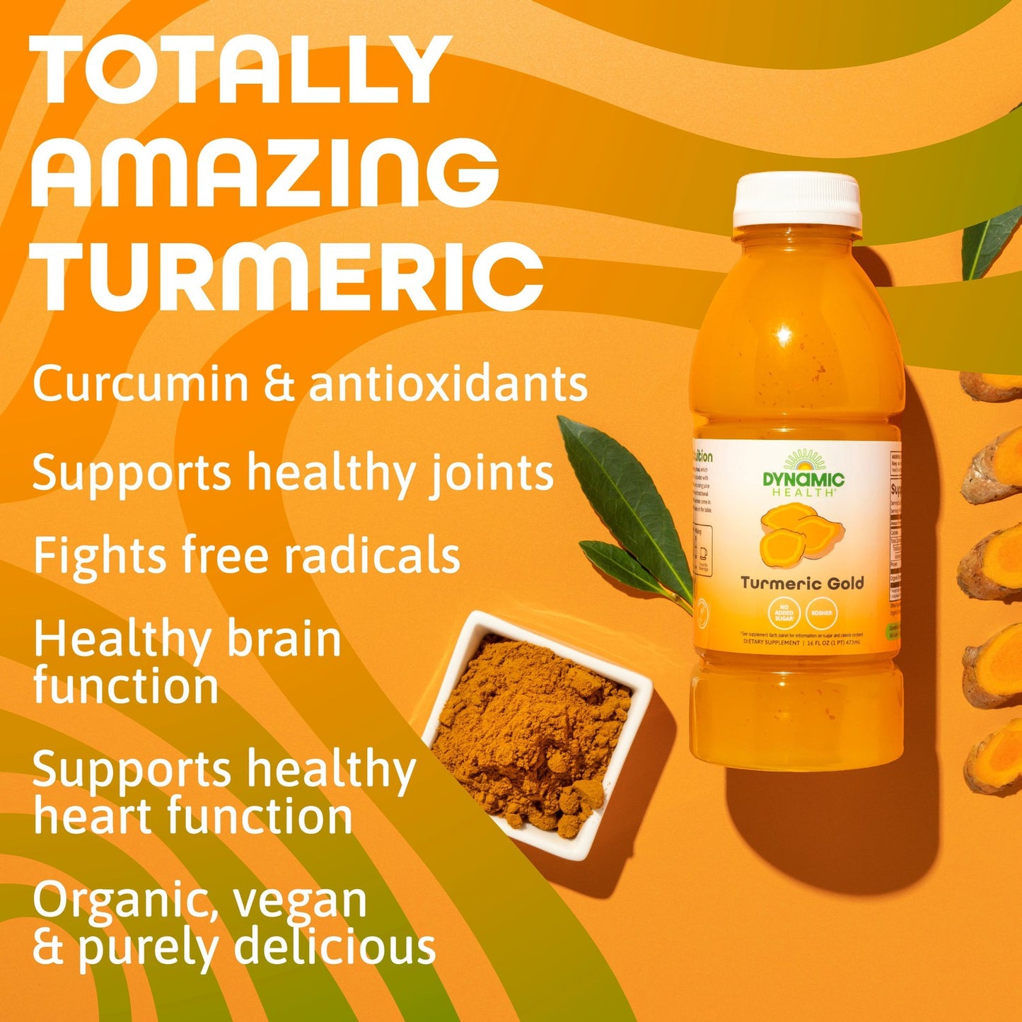 Dynamic Health Turmeric Gold, Turmeric 100% Juice, No Additives, Joint Support, Vegan, Gluten Free, Non-GMO, 16 oz