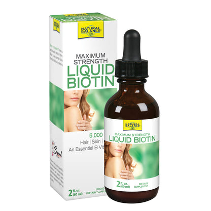 Natural Balance Biotin Liquid 5000mcg | Healthy Hair Supplement | Skin Health & Strong Nails Support | 2 oz, 60 Servings