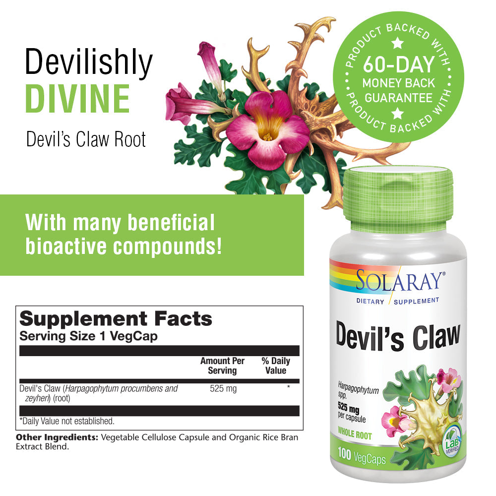 Solaray Devils Claw Root 525mg | Non-GMO, Vegan & Lab Verified | 100 VegCaps