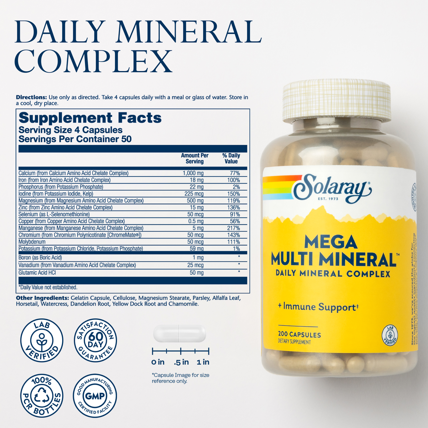 Solaray Mega Multi Mineral, 200 Capsules (50 Servings, 200 Capsules)