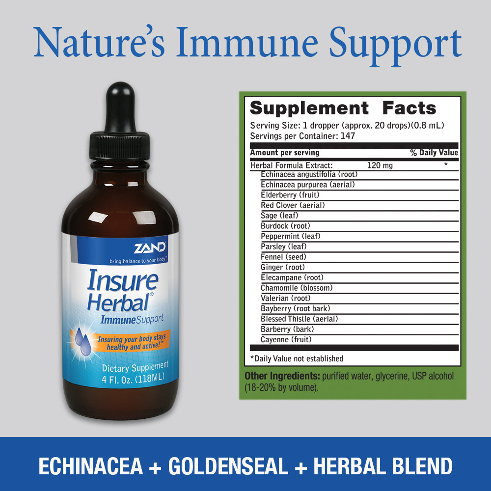 Zand Insure Immune Support, Herbal Liquid Echinacea Supplement, Features Goldenseal, Chamomile, Ginger & Valerian 4 oz (4 Ounce (Pack of 1))