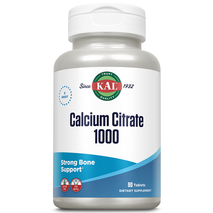 KAL Calcium Citrate 1000mg Teeth & Bone Health, Nervous, Muscular & Cardiovascular System Support Lab Verified (90 CT)