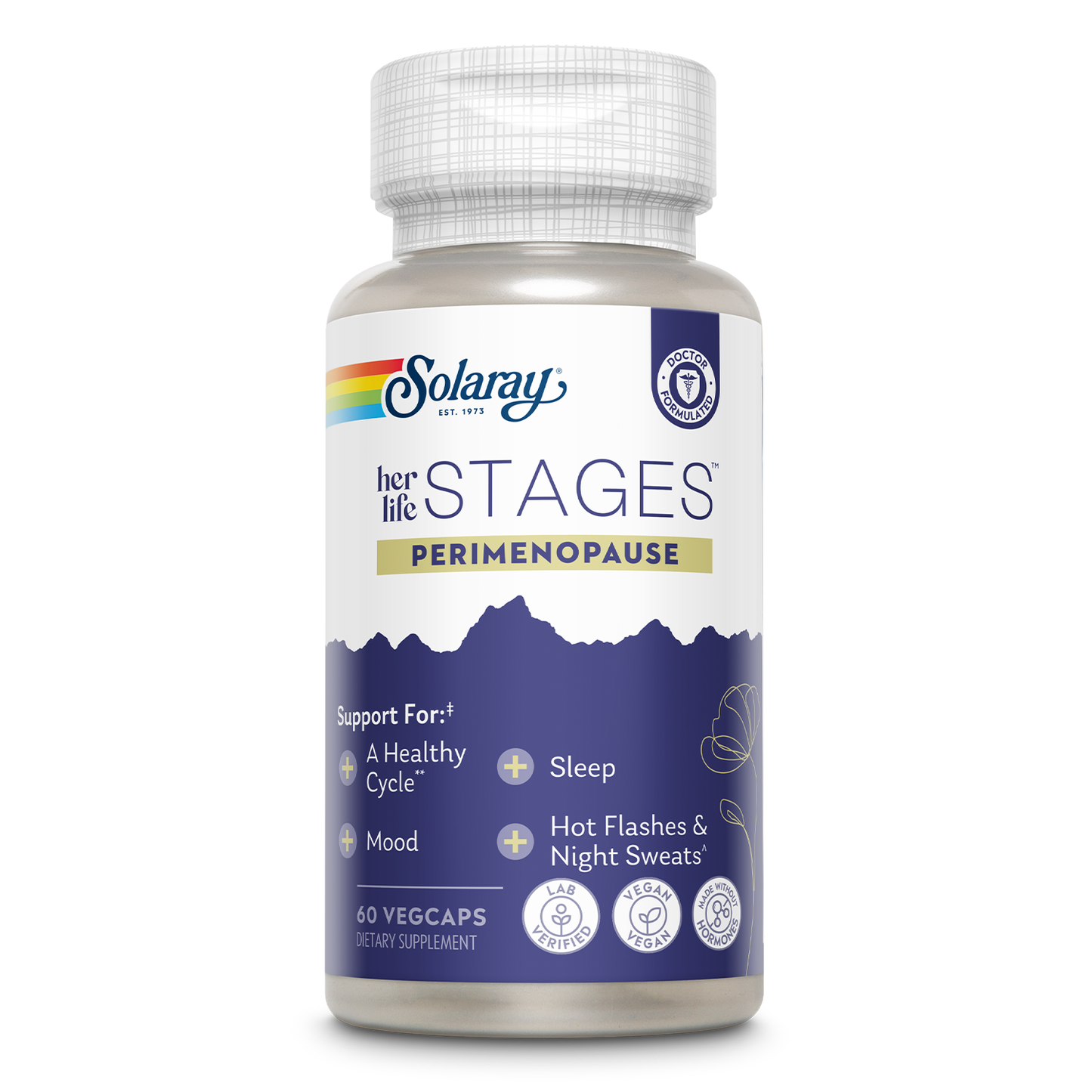 Solaray Perimenopause her life STAGES - Perimenopause Supplements Women - Hot Flashes, Menopause Support - Saffron and Chasteberry - Made Without Hormones - 60-Day Guarantee - 30 Servings, 60 VegCaps