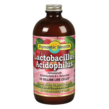 Dynamic Health Lactobacillus Acidophilus, Apple Strawberry | Probiotic | 10 Billion CFU | 16 Servings, 16 FL OZ