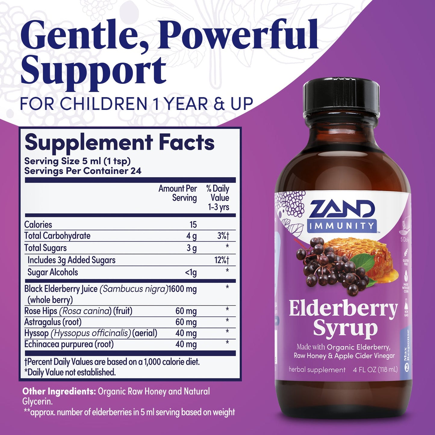 Zand Kids Elderberry Honey Syrup | Childrens Immune Support with Rose Hips & Echinacea | Kids 1+ Years