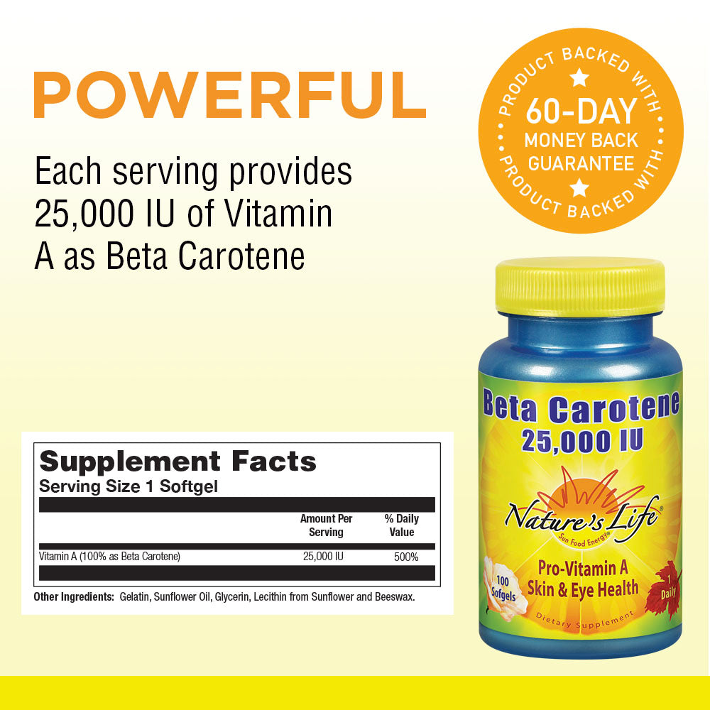 Nature's Life Beta Carotene 25,000 IU 100 Softgels, 100 Count