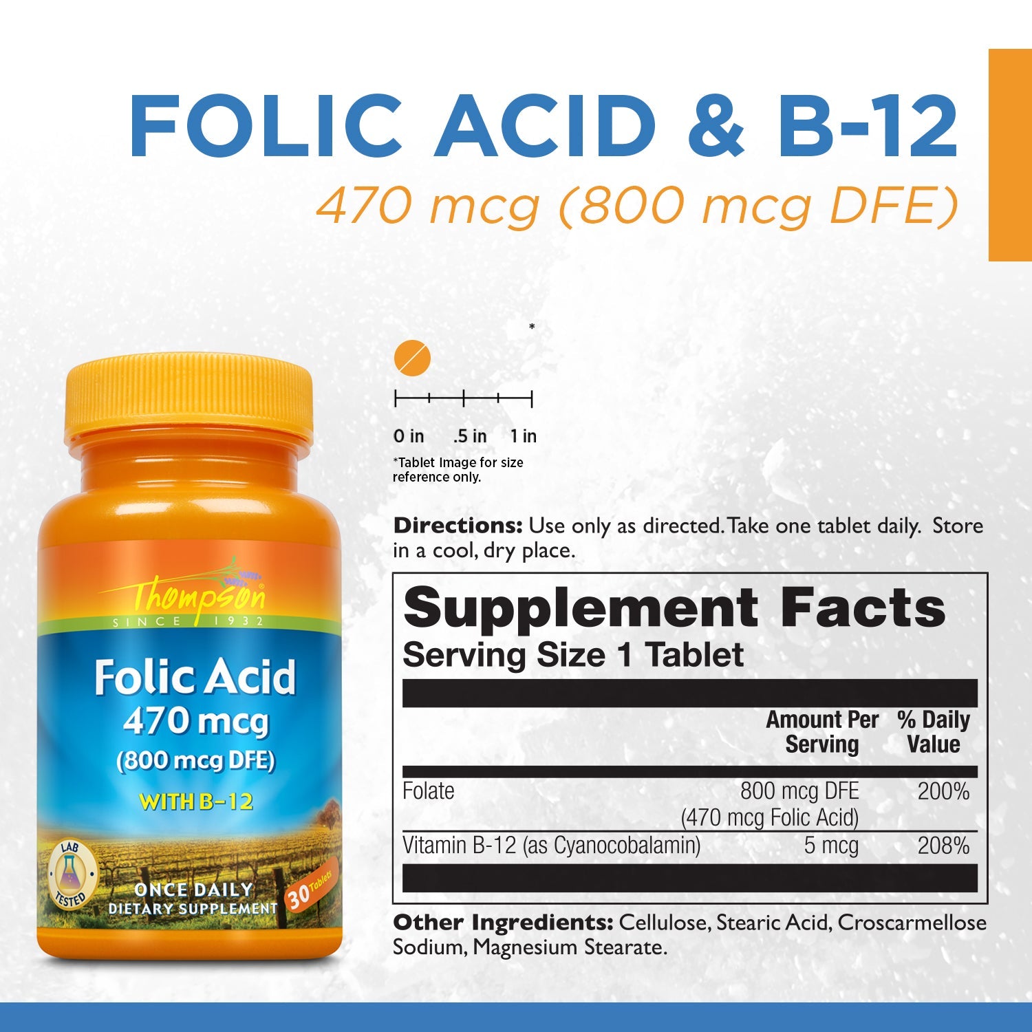 Thompson Folic Acid 470 mcg with B-12 | Healthy Cardiovascular Functio ...