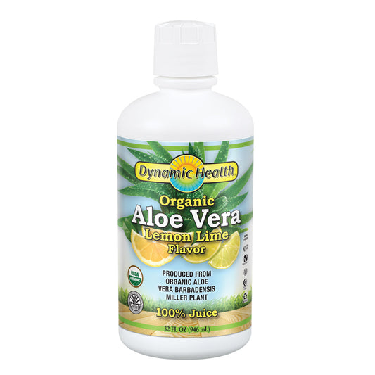 Dynamic Health Organic Aloe Vera Juice, Lemon Lime Flavor | No Added Sugar, Artificial Color or Sweeteners, No Gluten or BPA | 32oz, 8Serv
