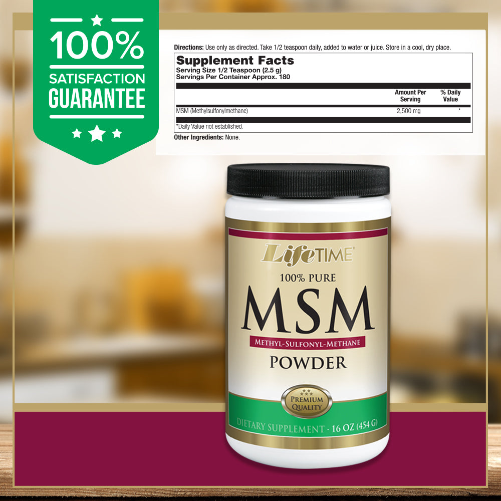 Lifetime 100% Pure MSM (Methylsulfonylmethane) Powder | Supports Healthy Joints | Fortifies Immune Support | Premium Quality | 2500 mg Per Serving | 16 oz, 180 Servings