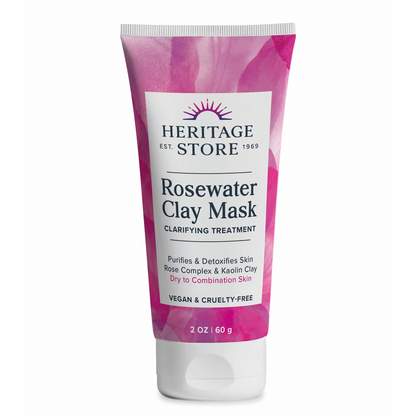 Heritage Store Rosewater Clay Mask, Clarifying Treatment for Dry Combination Skin, Purifying Face Mask Deep Cleanses, Detoxifies & Balances with Kaolin Clay & Organic Aloe, Vegan & Cruelty Free, 2oz