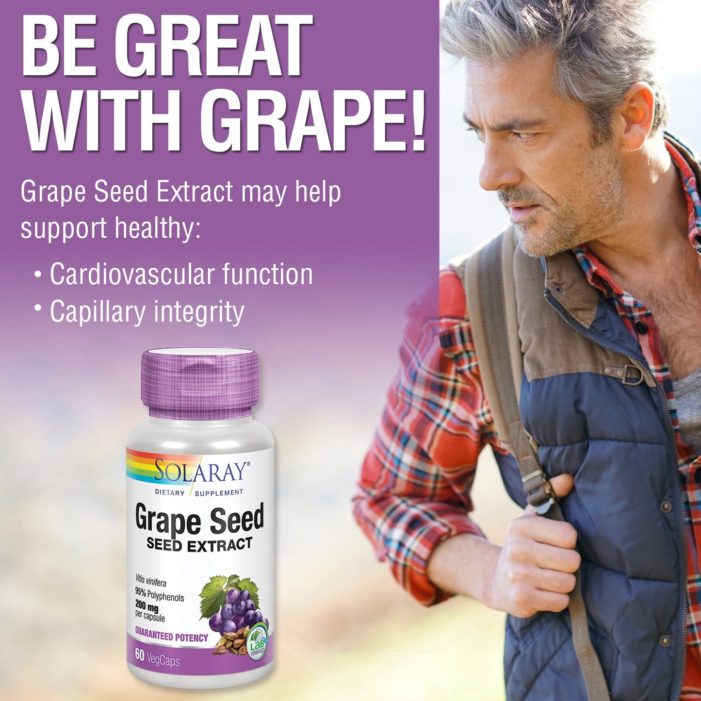 Solaray Grape Seed Extract 200 mg Plus Bioflavonoid Complex | Healthy Cardiovascular & Blood Vessel Support | 60 VegCaps