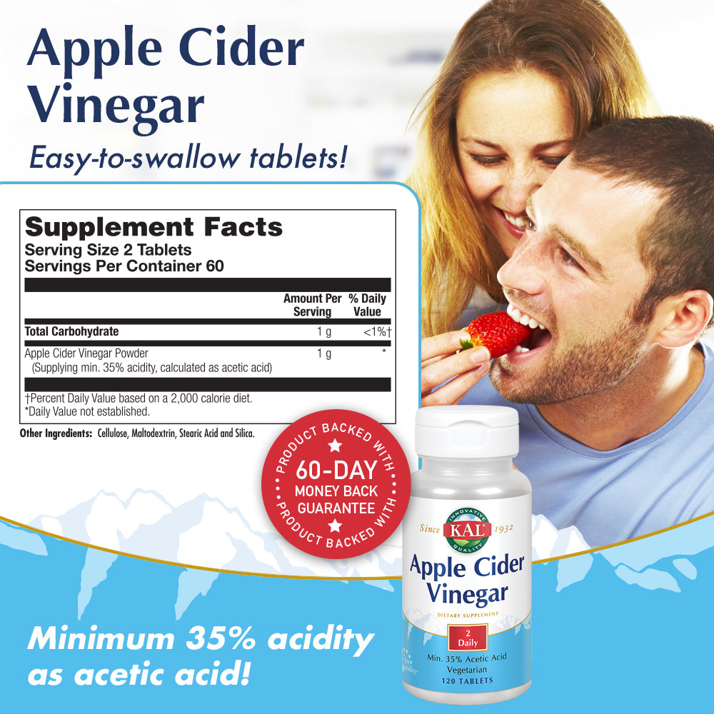 KAL Apple Cider Vinegar Capsules, 500 mg, 120 Count