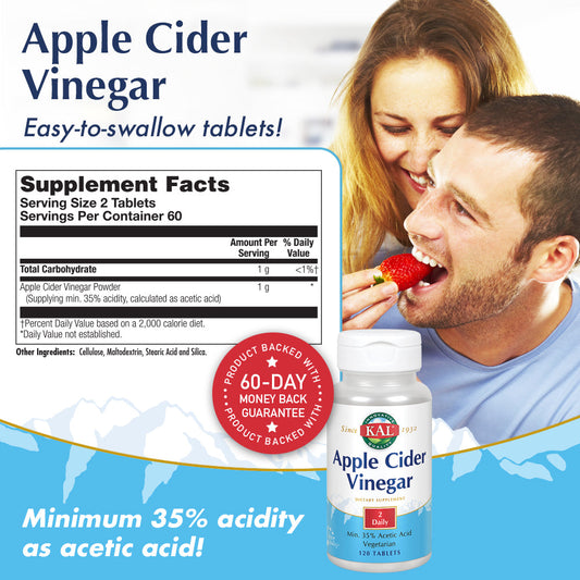 KAL Apple Cider Vinegar Capsules, 500 mg, 120 Count