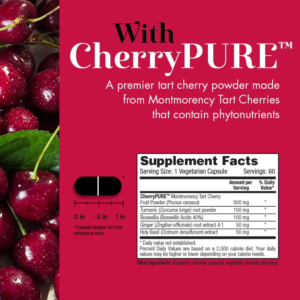 Dynamic Health Tart Cherry Complete | 500mg Tart Cherry, 100mg Turmeric & Boswellia, 50mg Ginger & Holy Basil | Vegetarian, No Gluten | 60 Capsules